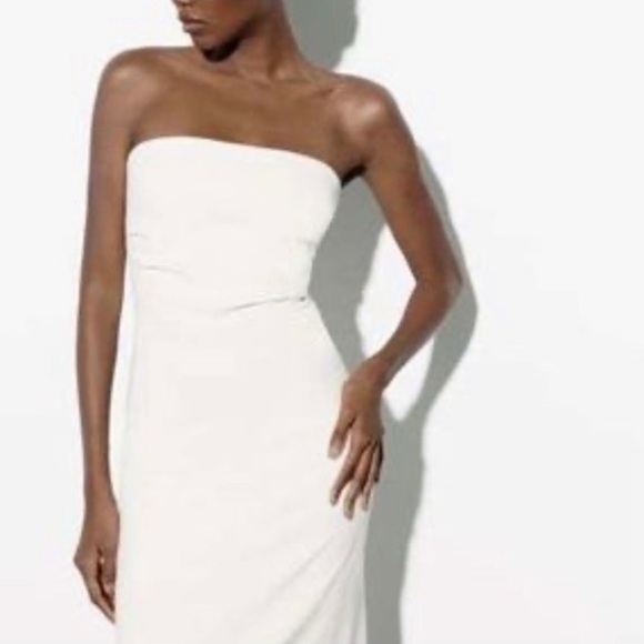 Zara NWT white midi strapless column dress with side rouching and back slit Med - Picture 4 of 12